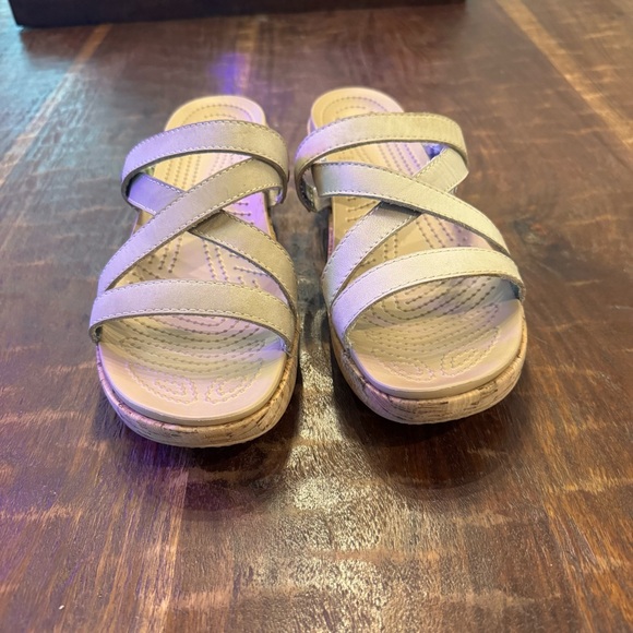 Women’s Crocs A-Leigh Leather Upper Cork Platform Wedge Slide On Sandals Size 8 - Picture 2 of 7